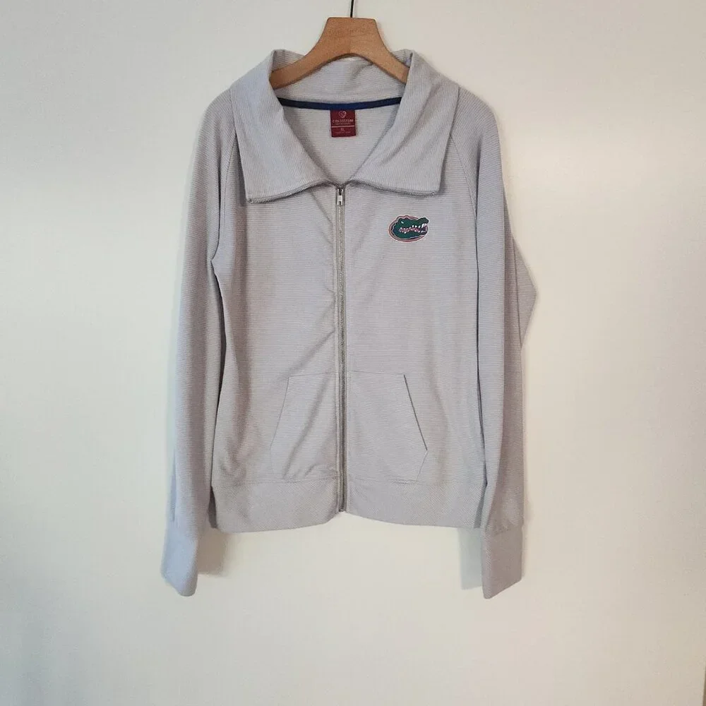 Florida Gators Full  Zip‎ Jacket Light Gray Striped Collared NCAA Womens XL